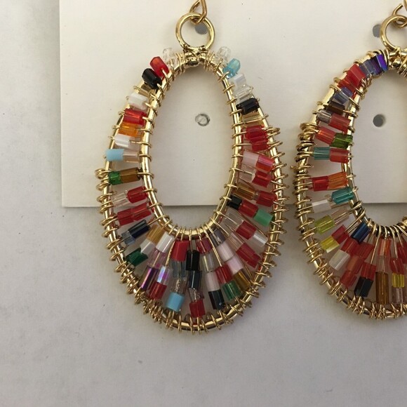 NIB Bay to Baubles Women's Drop Earrings Jared Multi-color Beaded Oval NWT - Picture 3 of 5